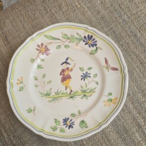 Longchamp Cream Ceramic Plate with Multicolor Floral and Musician Motif